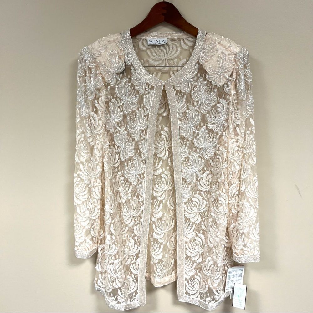 Scala vintage blush color beaded jacket. Sz L